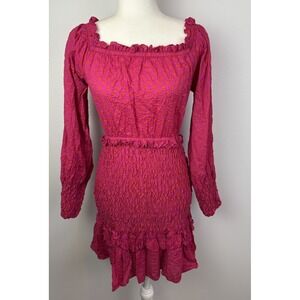 Alexis Marilena Pink Polka Dot Blouson Smocked Off Shoulder Mini Dress Medium